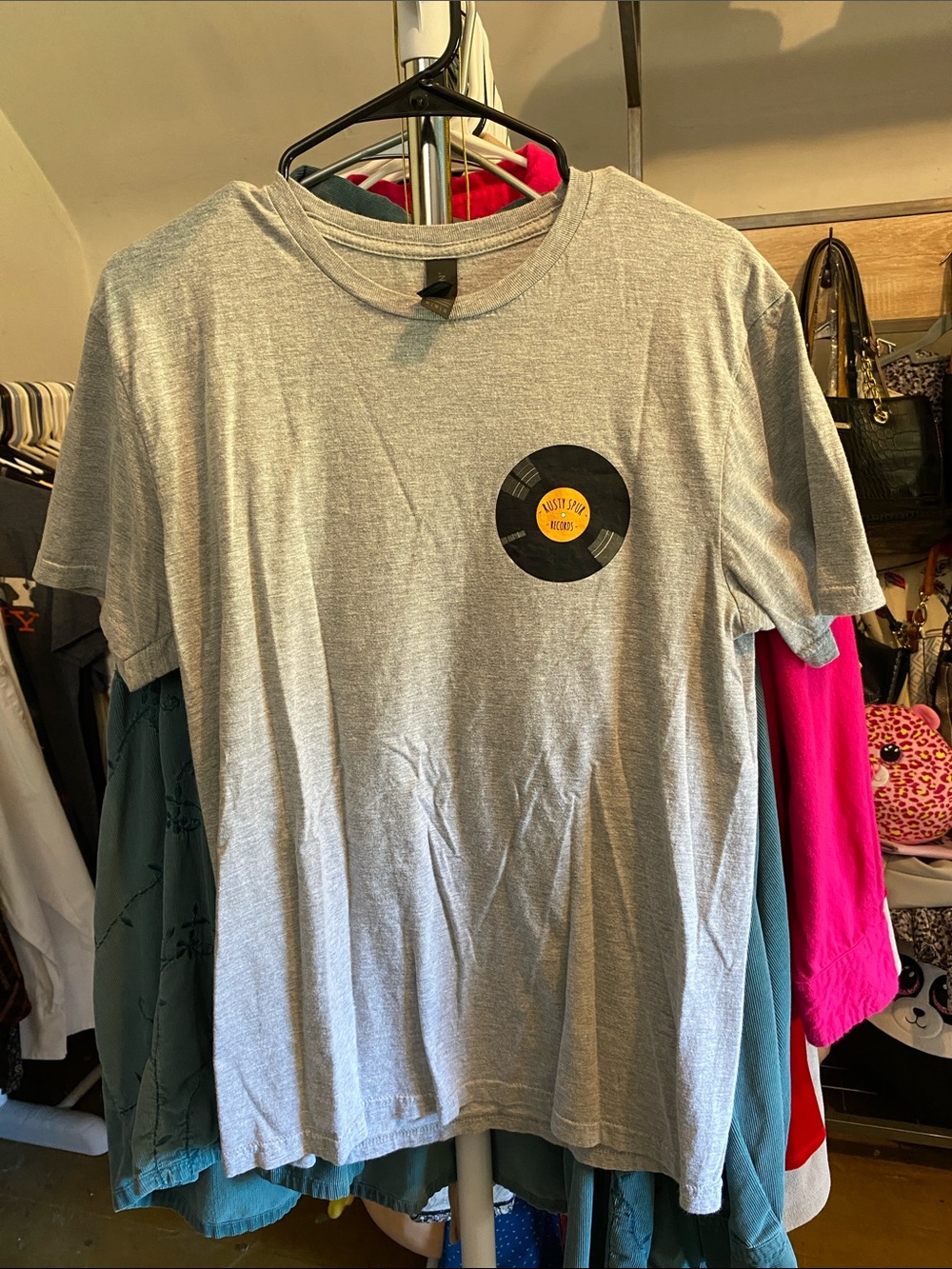 Rusty Spur Records Tee with Black & Yellow Vinyl Record Graphic